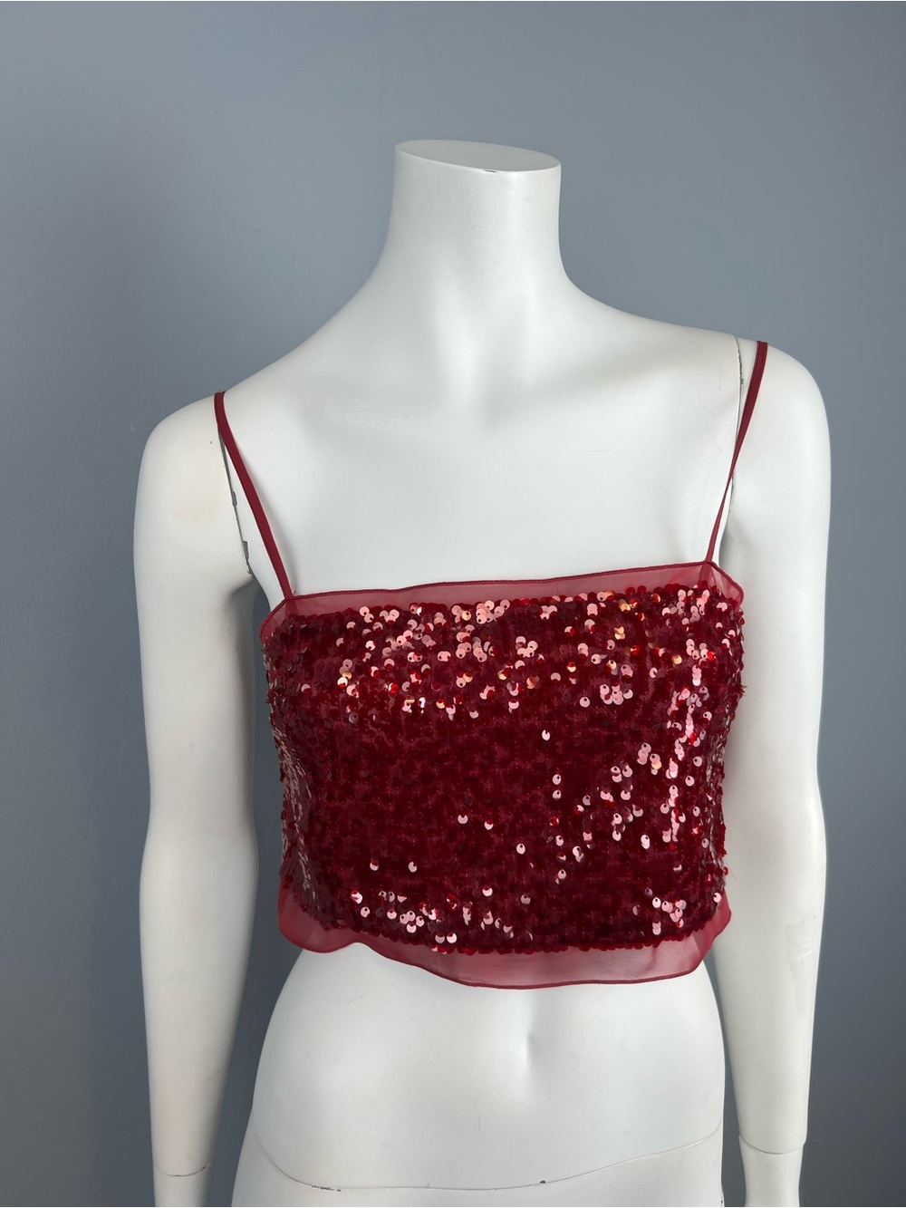 ZARA NWT Red Sequin Spaghetti Strap Crop Top